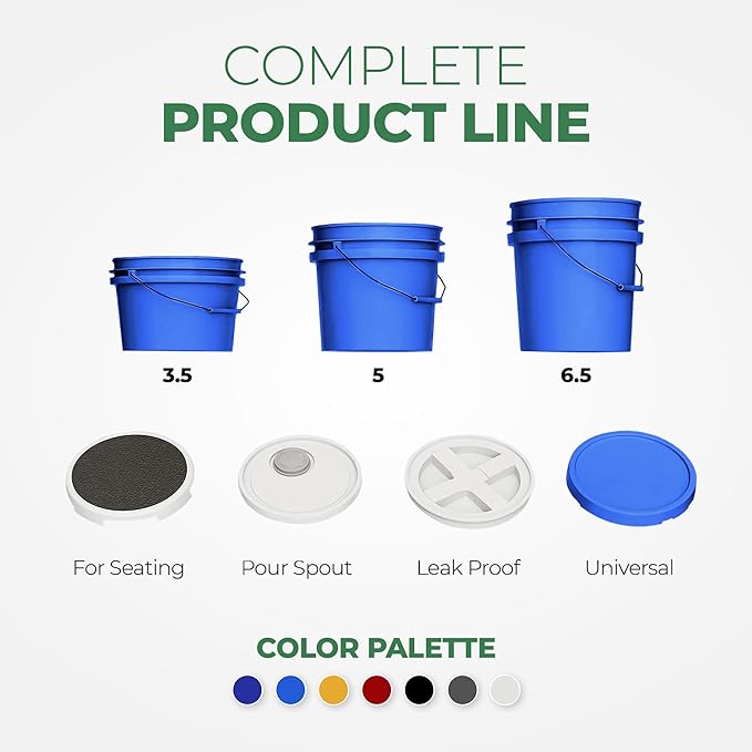 5-Gallon Blue Bucket Pail Container with Lid | Metal Handles with Plastic Grip for Easy Carrying | Multi-Use | Easy Stack and Store | Heavy-Duty Extra Durable | Food Grade | BPA Free - 1 Pack