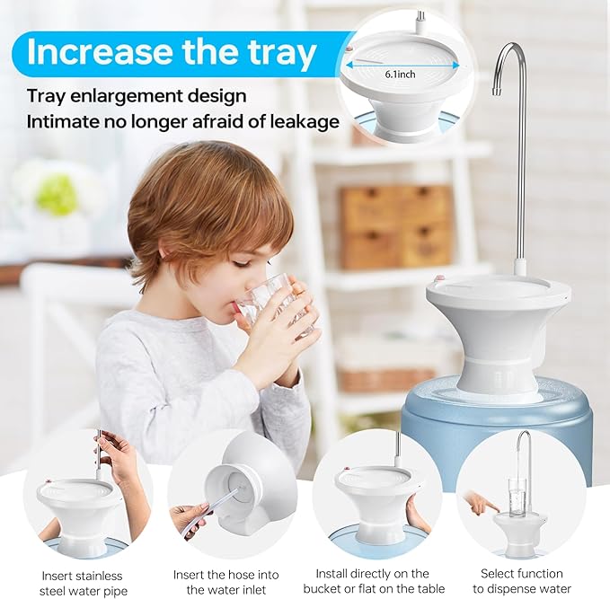 Water Dispenser for 5 Gallon Bottle, Electric Drinking Water Bottle Pump for 2-5 Gallon Jugs, USB Rechargeable Water Pump with 2 Switch Control for Home, Office, Camping