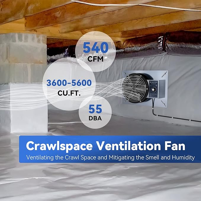 Abestorm 540CFM Crawlspace Ventilation Fans IP-55 Grade Basements Vent Fan 8.7 inches Ventilator Fan with Freeze Protection Thermostat Dehumidistat for Crawl Space Basement Attic Garage, Exhaust
