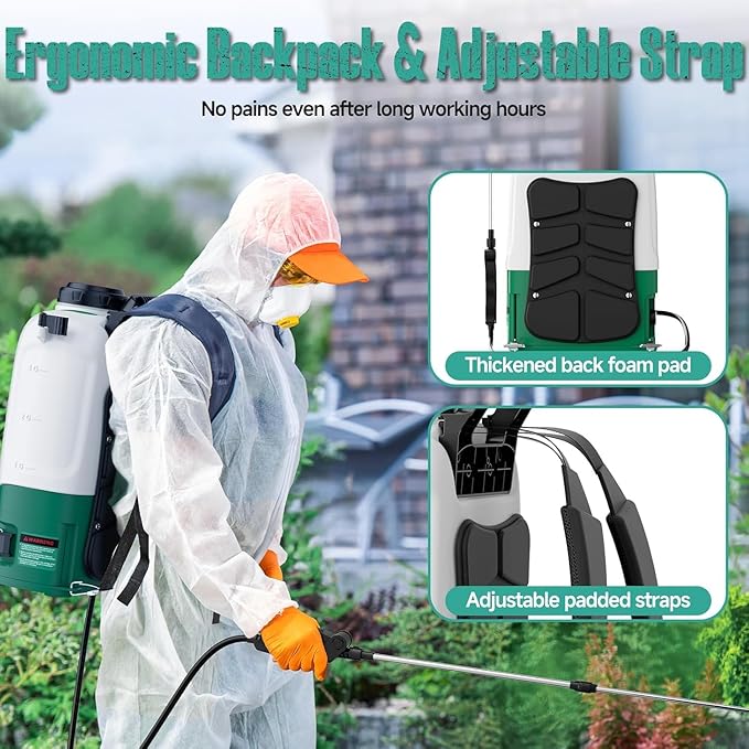 KIMO 4.3 Gal Backpack Sprayer Battery Powered w/ 2PCS 2.0Ah Battery, 73PSI Adjustable Pressure, 6 Nozzles, 31" Telescopic Wand, Padded Shoulder Strap, No Pump Needed Electric Weed Sprayer for Planting