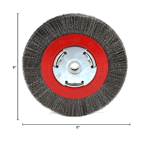 Forney 72751 Wire Bench Wheel Brush, Narrow Face Fine Crimped with 1/2-Inch and 5/8-Inch Arbor, 6-Inch-by-.008-Inch