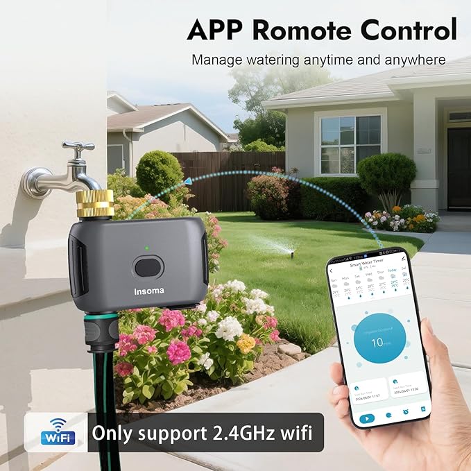 Insoma WiFi Water Timer for Garden Hose, Smart Sprinkler Timer, APP Remote Control WiFi Hose Timers, Voice Control with Alexa, Rain Delay and Manual Mode for Yard Lawn Watering