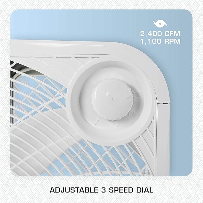 Hurricane 2-Pack Classic Floor Mount Box Fan w/ 3 Quiet Speeds, White, 20" - Corded Portable Electric Air Cooling Unit w/ Powerful 2400 CFM Airflow for Home, Garage, Office, Bedroom & Basement