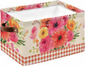 Spring Flowers Storage Bins Cubes Waterproof Cloth Storage Basket,Vintage Pastoral Floral Leaves Farm Checkered Foldable Storage Bags for Shelf Storages Organizers with Handles 15x11x9.5 in 1PCS