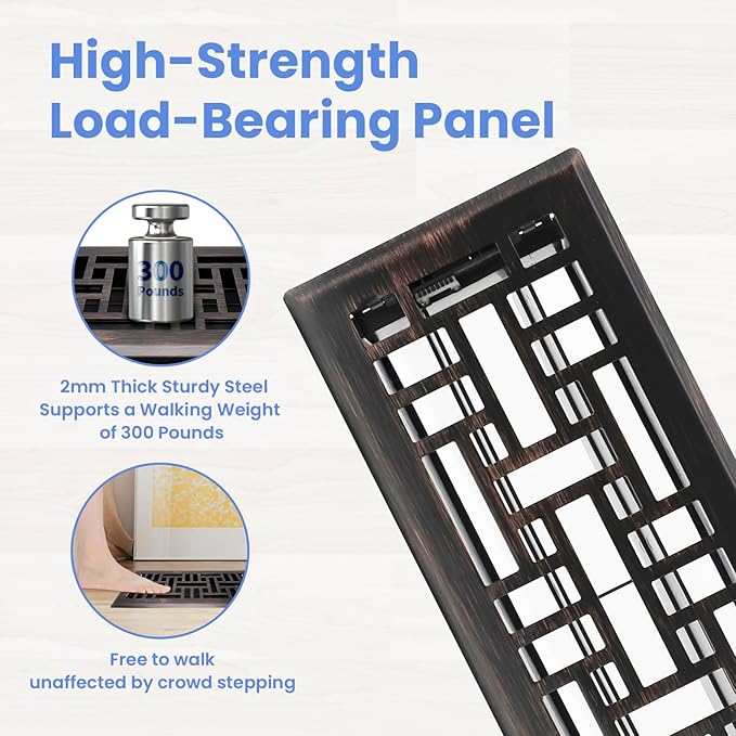 Howeall 4x12 Inches Heavy Duty Walkable Floor Register Easy Adjust Air Supply Lever Floor Vents - Seattle Design - Vent Cover for Home Floor - Oil Rubbed Bronze