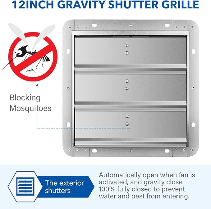 iPower 16-Inch Square Aluminum Automatic Gravity Shutter Louver Vent, Silver