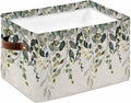 Green Eucalyptus Storage Bins Cubes Waterproof Cloth Storage Basket, Farmhouse Weeping Leaves on Linen Foldable Storage Bags for Shelf Closet Clothes Storages Organizers with Handles 15x11x9.5 in 1PCS