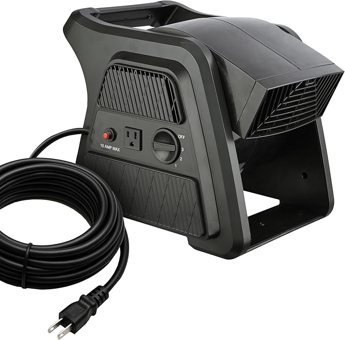 Pivoting 600 CFM High Velocity Floor Blower for Drying, Cooling, Ventilating, Exhausting, 300° Blowing Angle, 10AMP Outlet, Portable Carpet Dryer Fan for Home, Office, or Commercial Use
