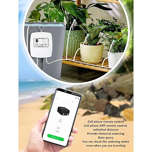 Smart Mobile Remote Timer, Drip Irrigation System, DC12V Adjustable Phone Control Automatic Timer Garden Watering System for Potted Plants Balcony (US Plug)
