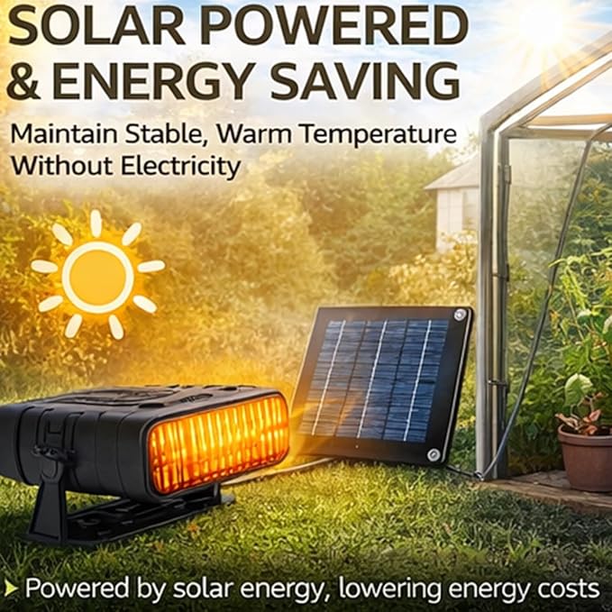 Solar Heater for Greenhouse, Solar Heater for Chicken Heater, Solar Powered Heater for Outdoor Use, Dog House, Shed, Pet Shelter - Smart Thermostat, Weather-Resistant, Easy Mount (Black-30W)