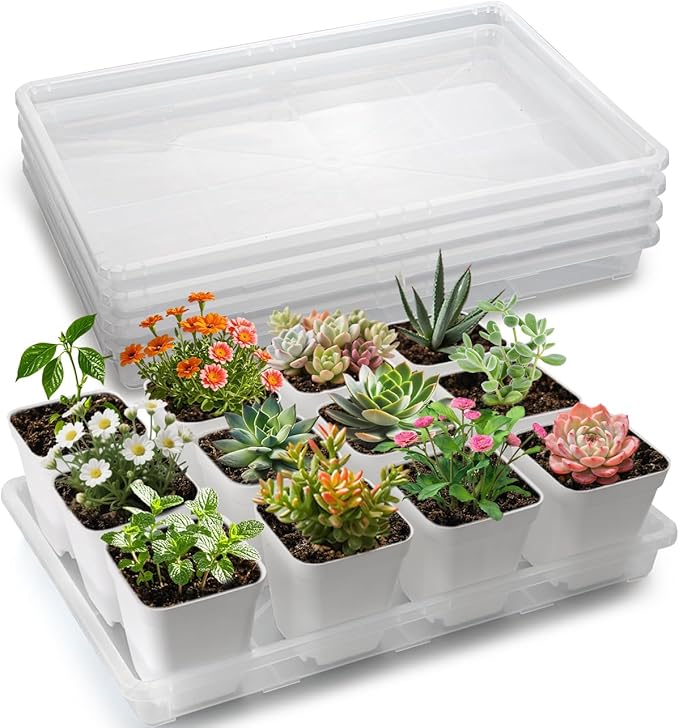 RooTrimmer Clear Seed Starter Trays 5 Pack(17"x11"x2"), Reusable Plastic Carrying Seedling & Nursery Trays, Durable Flat Pots Trays, Transparent Square Tray for Planting and Collecting Drainage Water