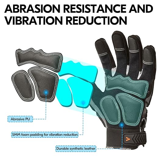 Vgo... Safety Work Gloves - Mechanics, Impact & Rigger Gloves - Anti-Vibration, Heavy Duty (XL, Blue, SL9792IP)