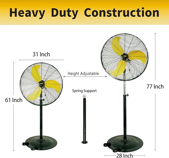 HiCFM 30 inch Misting Outdoor Oscillating Pedestal Fan, IP44 Enclosure 1/3 HP Industial Motor, 9 FT Cord & GFCI Plug, High Velocity Weatherproof Shop Fan with Mist, UL Approved
