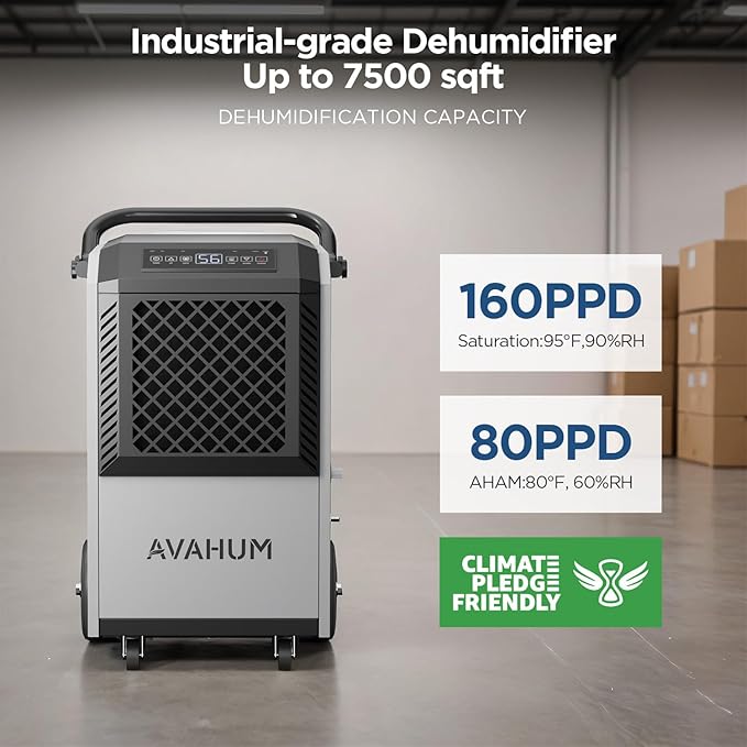 160 Pint Commercial Dehumidifier with Built-in Pump, Industrial Dehumidifier for Basement & Warehouse, 7500 Sq.Ft Large Dehumidifier with Drain Hose, Auto Defrost, 24H Timer, Auto Restart