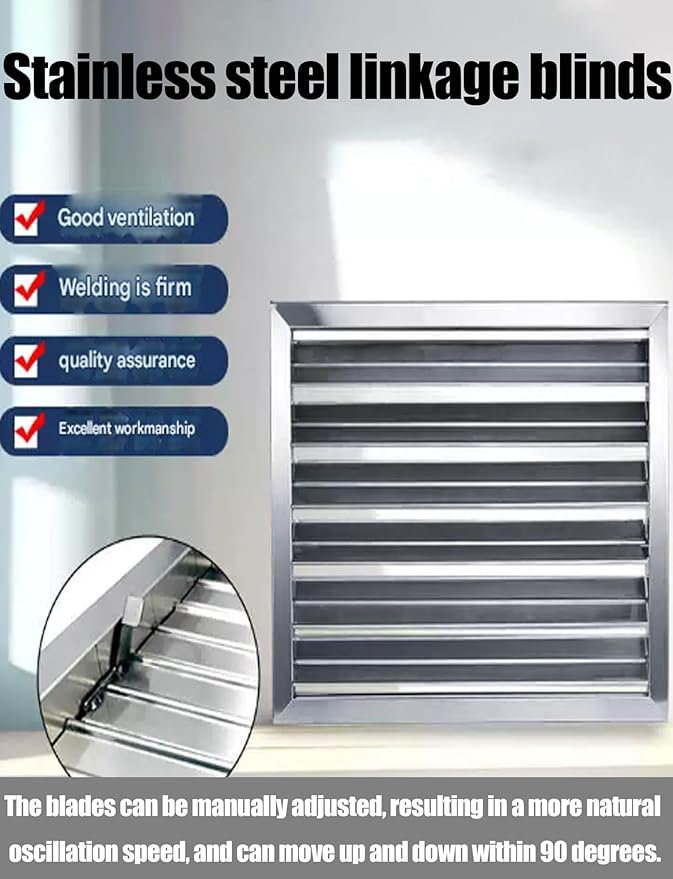 Manual Louvre V-ent Grille 304 Stainless Steel, Stainless Steel Wall Ven-t,Wall Mount Air Vent, Adjustable Blades for Ventilation(40x40cm-15.7x15.7in)
