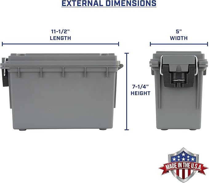 Sheffield 12628 Ammo Storage Box, Stackable .30 Cal Field Boxes, Water and Dust Resistant, Lockable Storage Box with Handle, Secures Hunting Gear, Supplies, and Bullets, Made in USA, Gray, 1-Pack