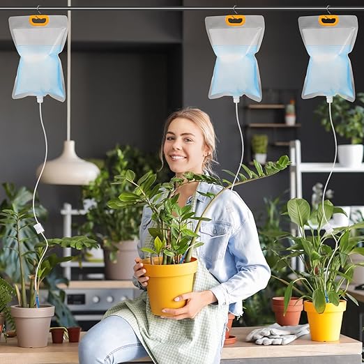5 Pcs 3.5L Plant IV Water Bag Plant Watering System Device, Automatic Plant Waterer Self Watering IV Drip Bag Irrigation Drip Watering Bag with Adjustable Flow for Indoor Outdoor Potted Plant