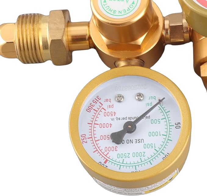 Gas Welding Regulator Argon CO2 Gauge TIG MIG Flowmeter High Precision Adjustable Pressure Reducing Valve with Double Gauge 4500psi Cylinder Pressure 1/4in Outlet 6.605GPM f