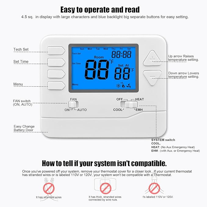 Suuwer Non-Programmable Heat Pump Thermostat for Home up to 2 Heat and 1 Cool