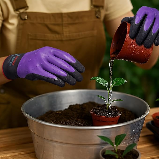 KAYGO Waterproof Work Gloves for Men and Women, Rubber Coated Non-slip Working Gloves for Garden, Outdoor Construction, KG150, Purple, L