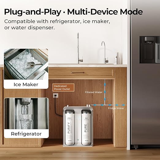 VIOMI Pure B6W 600 GPD Reverse Osmosis System, TDS Reduction, 7-Stage Tankless RO System, Under Sink Water Filter with Faucet, NSF/ANSI 372 & 58 Certified, 2:1 Pure-to-Drain, Wi-Fi Enabled APP Control
