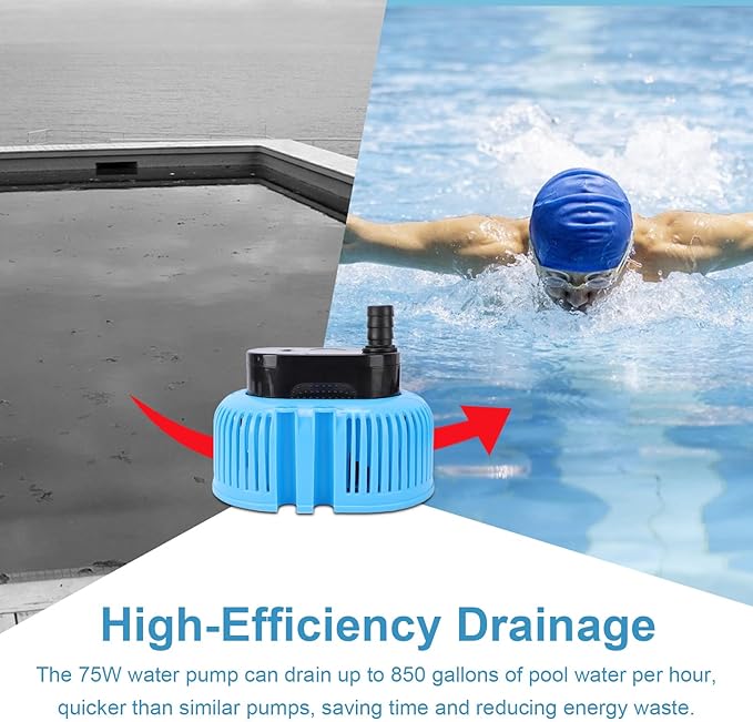 Swimming Pool Cover Pump, 850GPH Submersible Water Pump with 16ft Drainage Hose and 3 Adapters, for Above Ground Pool Cover Hot Tub Pond Basement (US Plug 110V)