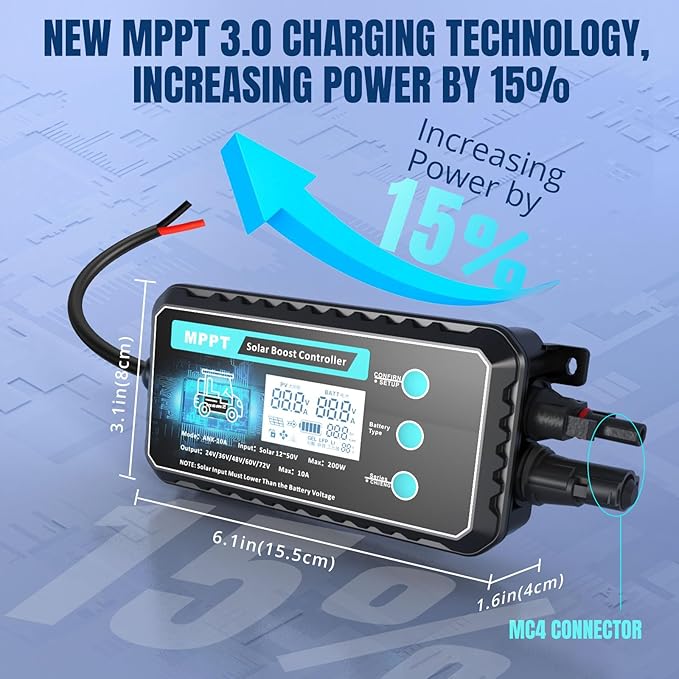 Waterproof 10A Boost MPPT Solar Charge Controller For36V/48V/60V/72V Lead-Acid, LiFePO4, Gel, Batteries Solar Charge 48 Volt Golf Cart Batteries,Electric Bike etc,Golf Cart Accessories