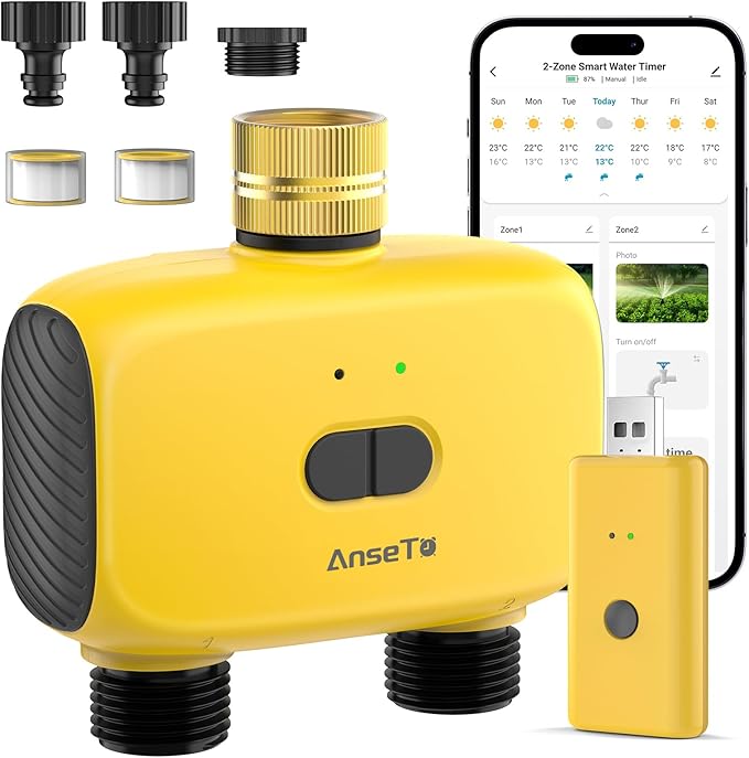 WiFi Sprinkler Timer 2 Zone, Smart Water Timer for Garden with App Remote Control for Travel, Brass Inlet Smart Irrigation System for Outdoor Hose, Patios, Lawns, Flower Bed & Yard Care