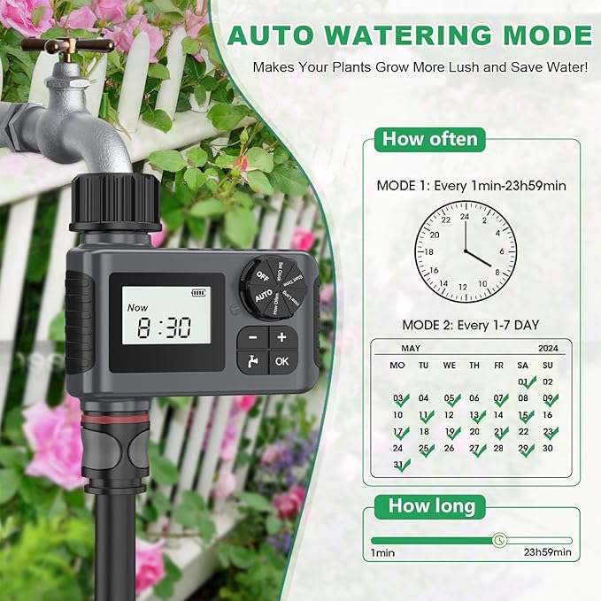 Insoma Water Timer for Garden Hose, Programmable Hose Timer with Rain Delay/Manual/Automatic Irrigation System for Lawn, Garden, Pool, IP55 Waterproof, 1 Outlet