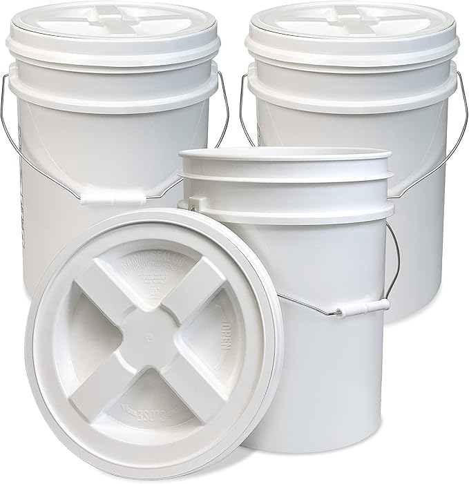 ePackageSupply 5 Gallon Bucket - Food Grade Bucket with Airtight Gamma Seal Screw-On Lid, BPA-Free, Heavy-Duty 90 Mil HDPE Plastic, Bulk Storage, Durable Container, Made in USA, White/White, 3 Packs