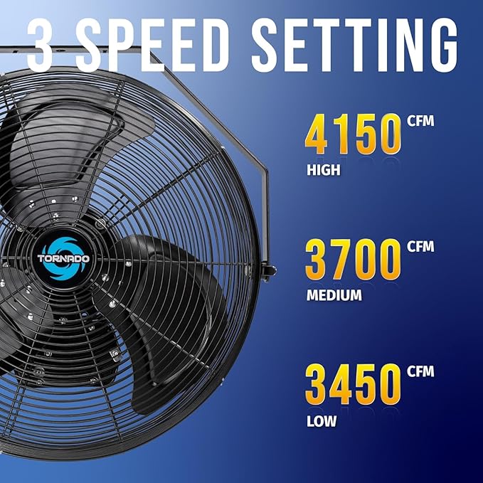 Tornado 2 Pack 20 Inch Outdoor Rated IPX4 Water-Resistant High Velocity Fan Industrial Workstation Wall Mount Fan For Commercial, Industrial, Greenhouse Use 3 Speed 4750 CFM UL Safety Listed