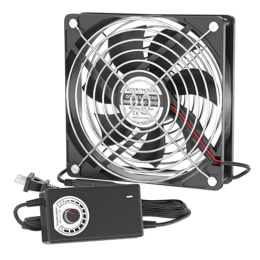 IP67 Waterproof Small 12V Variable Speed Computer Fan with AC Plug, KEYFANCLUB 110V 120V 220V AC Powered Ventilation Exhaust Fan for Receiver Terrarium Biltong Box Grow Tent Cabinet Cooling