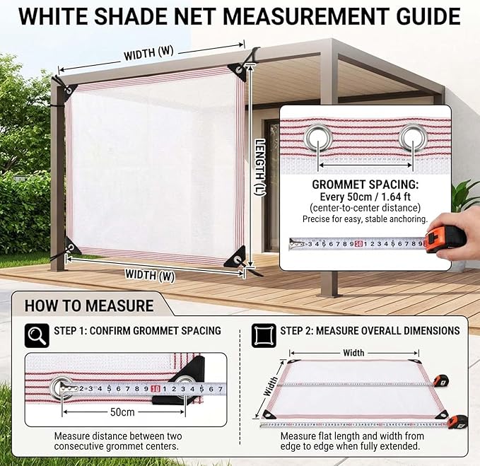 50% White Shade Cloth for Plant Sunblock, Heavy Duty Garden Netting Breathable Shade Mesh Tarp with Grommets Outdoor Privacy Fence Screen for Greenhouse Patio Yard Canopy(16x18ft)