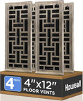 Howeall 4x12 Inches 4 Pack Heavy Duty Walkable Floor Register - Easy Adjust Air Supply Lever Decorative Floor Vent Covers, Seattle Design Vent Covers for Home - Antique Brass