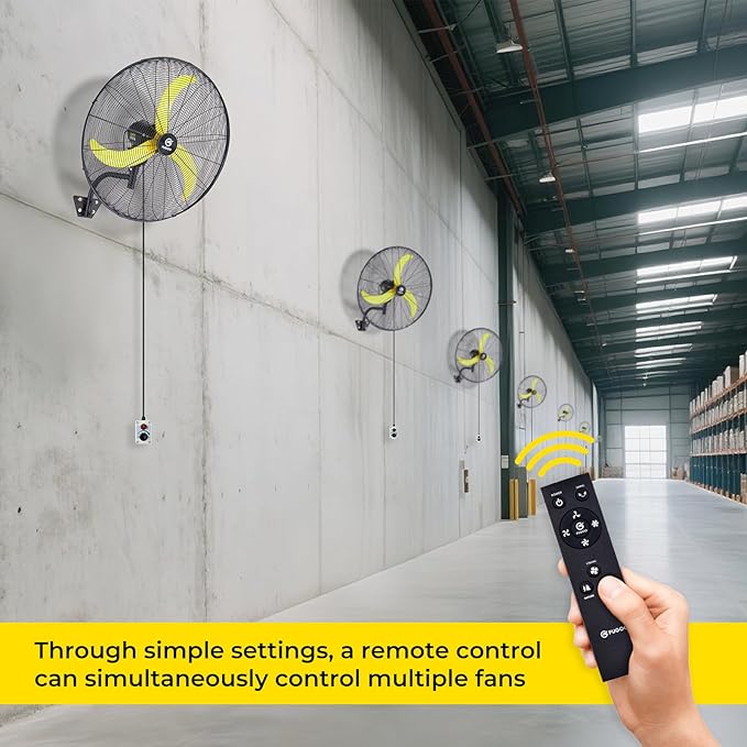 FUGOO 24" Quiet Outdoor Oscillating Wall Mount Fan With Remote Control,All Sealed BLDC Motor,4-Speed Waterproof Outdoor Fan, Heavy Duty Industrial Wall Fans for House,Patios,Garage,Warehouse 5000CFM