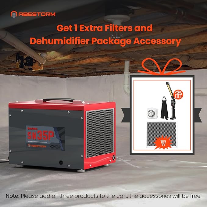 Abestorm Crawl Space Dehumidifiers with Pump and Hose, 70 PPD Compact Portable Commercial Dehumidifier Up to 1,000 sq. ft. Auto Defrost, Memory Starting Crawlspace dehumidifiers