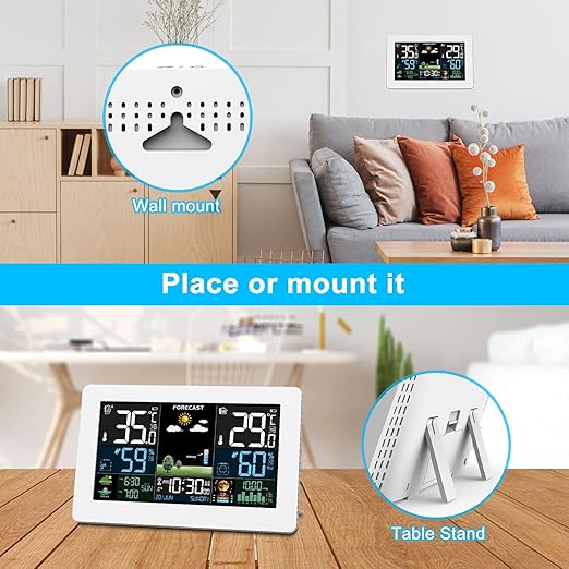 Weather Station Wireless Indoor Outdoor, Thermometer Wireless with Remote Sensor, Home Weather Station, Color Display Digital Weather Forecast, Humidity, Atomic Clock, Air Pressure for Home