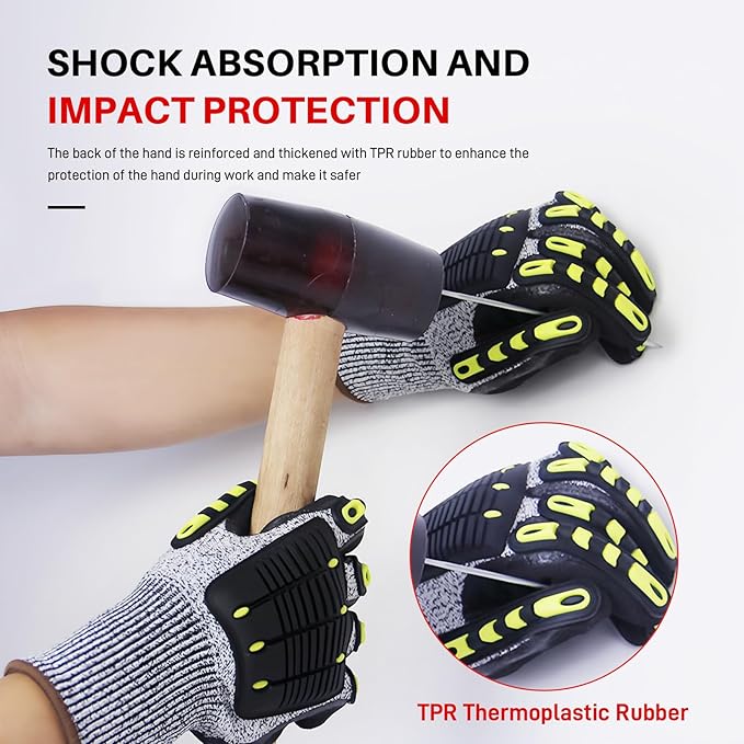 Impact Protection Gloves,Level5 Cut Resistant Work Gloves,Nitrile Coated Heavy Duty Work Gloves, Anti Vibration Gloves For Men,Women(1Pair,Medium)