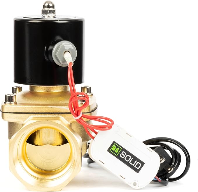 U.S. Solid Smart WiFi Brass Solenoid Valve, 2", 110V AC, Normally Closed, App Remote Control for Water Systems & Automation