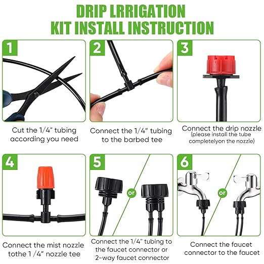 Sasylvia 656 Ft Drip Irrigation Kit 1/4'' Irrigation System Tubing Distribution Hose Greenhouse Garden Watering Misting Drip Kit Automatic Irrigation Equipment for Yard Lawn Patio