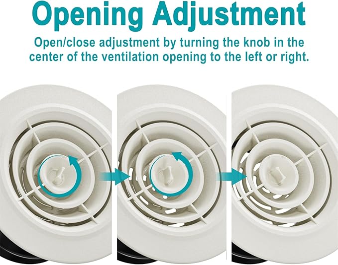 4 Inch Round Air Vent, HG Power Adjustable ABS Vent Cover, White Louver Grille Vent Fit for Bathroom, Office, Kitchen, Ventilation Use - Opening Size 3.74"