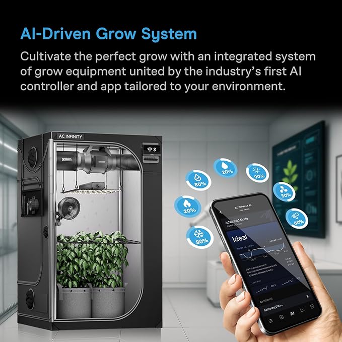 AC Infinity AI Grow System 2x4, 2-Plant Kit w/Self-Learning AI Controller, Dynamic Airflow & LM301H LED Lighting Control, 2000D Mylar Tent w/Lab-Tested Reflectivity, Largest Zippered Window