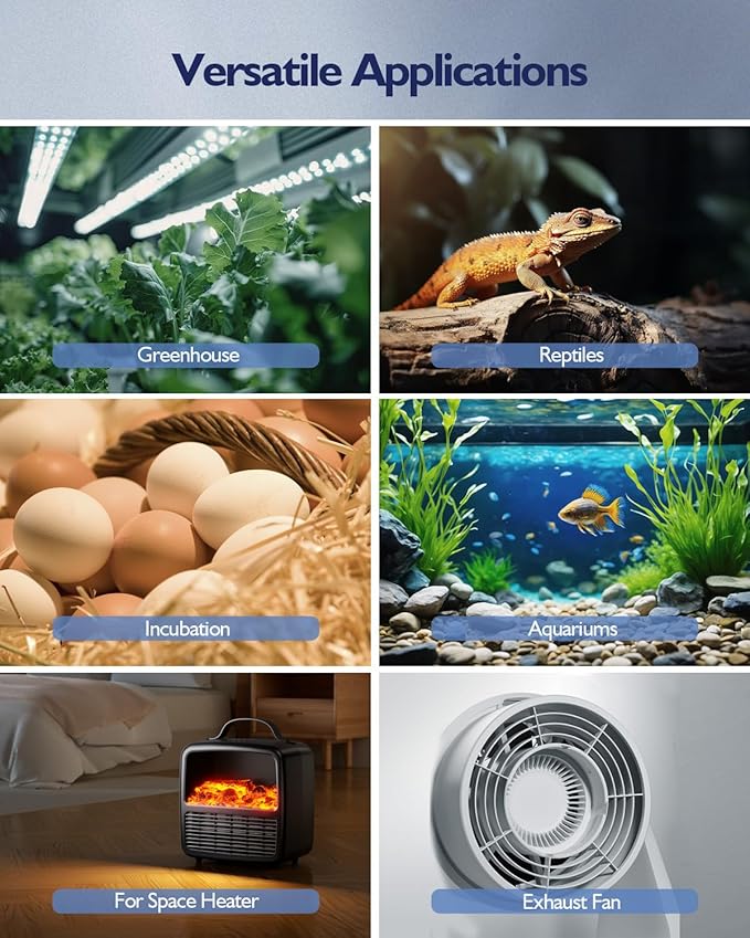 Temperature Controlled Outlet, Heavy Duty 15A 1800W Heating Cooling Thermostat Plug Outlet, -40℉~210℉ LCD Display Plug in Thermostat for Heater Greenhouse Incubator Homebrew Heat Lamp