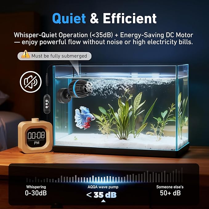AQQA Magnetic Wave Maker for Aquarium - DC 12V Circulation Pump with External Controller, 4-Speed Adjustable Flow & Feeding Mode, Submersible Powerhead for Freshwater Saltwater Tanks (12W 1320GPH)