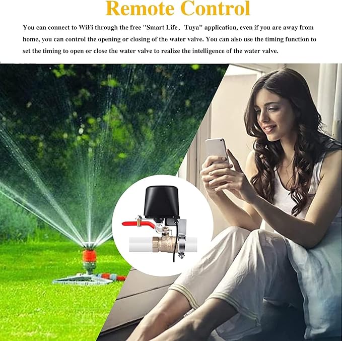 Smart Water Valve, WiFi Water Valve, Upgraded Version of Intelligent Water Valve Closing, Automatic Ball Valve Watering Timer, Sprinkler Controller, Smart Life App, Compatible with Alexa and Google