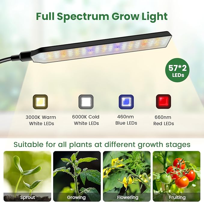 Kullsinss Black Floor Grow Lights for Indoor Plants, 2-Heads Full Spectrum LED Plant Grow Light with 4/8/12/16H Timer, 3 Color Modes, 24-68.7in Hight Adjustable Grow Lamp for Tall Large Indoor Plants