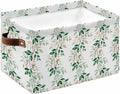 Farmhouse Leaves Storage Bins Cubes Waterproof Cloth Storage Basket, Botanical Green Branch Summer Berry Foldable Storage Bags for Shelf Closet Clothes Organizers with Handles 15x11x9.5 in 1PCS