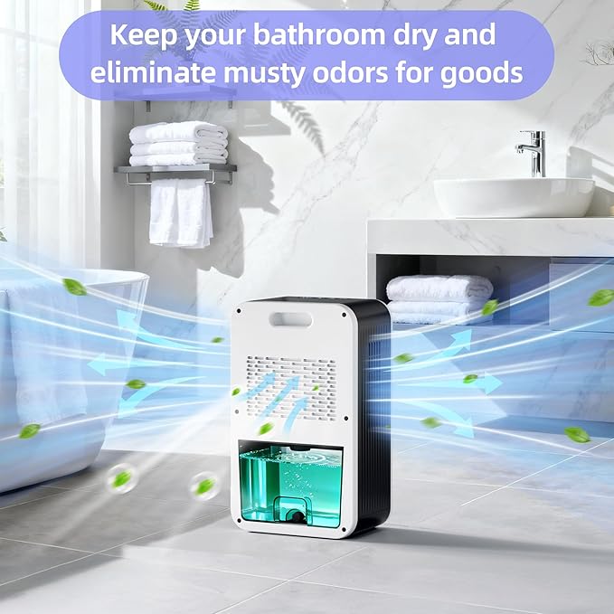 Dehumidifier, 95OZ Dehumidifiers for Home 1000 Sq.Ft, Quiet with Auto Shut Off, Humidity Display Dehumidifier for Bedroom/Bathroom, Timer, Drain Hose, 7-color LED light, Moisture Absorbers (White)