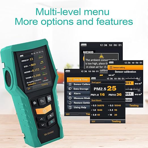 Smart Air Quality Monitor Indoor 12-in-1 CO2 Meter Dust PM1.0 PM2.5 PM10 Particles TVOC Detector HCHO Tester with Data Logger for Home AQI Test (128S)