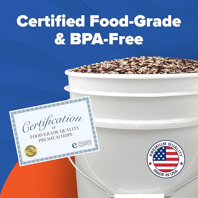 ePackageSupply 5 Gallon Bucket - Food Grade Bucket with Airtight Gamma Seal Screw-On Lid, BPA-Free, Heavy-Duty 90 Mil HDPE Plastic, Bulk Storage, Durable Container, Made in USA, White/White, 120 Packs